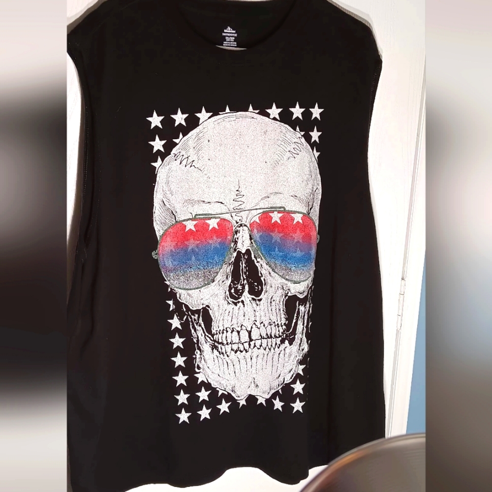 Muscle Shirt Skull w/Stars and Stripes Men's Patriotic